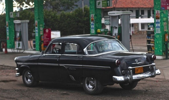 Classic car, gas station