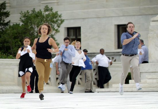 Interns running to deliver news on gay marriage legalization
